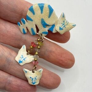 Kitchy Artisan-Made Metal Enameled Cat Brooch Crazy Cat Lady
